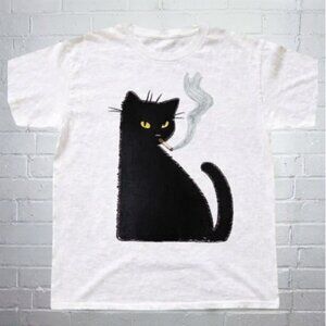 Cool Smoking Black Cat Graphic Tee